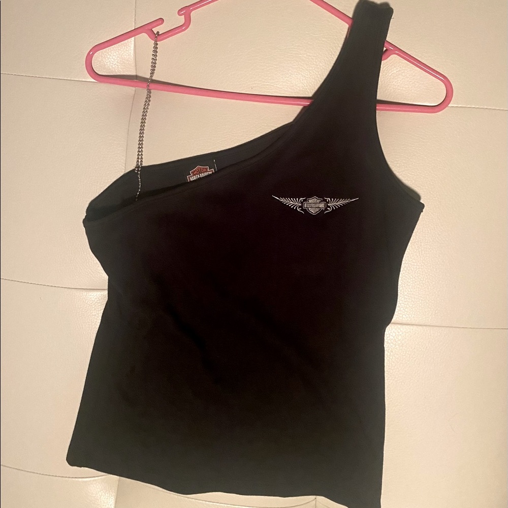 Harley Davidson Black off the shoulder summer tank top with a beaded strap-Large